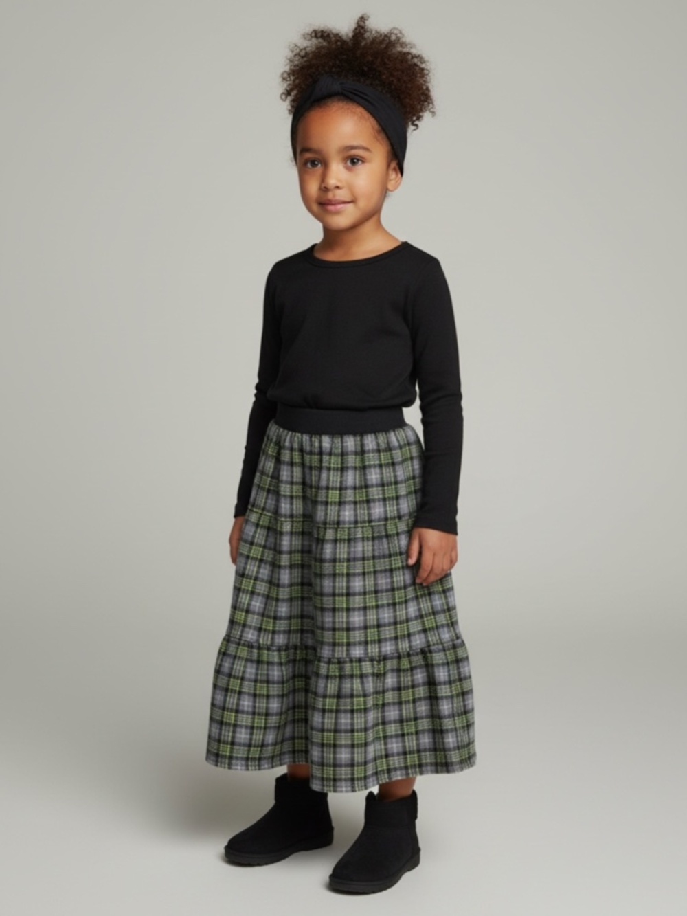 Skirt Flannel Girls 5 Maxi Green Plaid Ruffle Tier‎ Preppy Mom and Pop's Kids